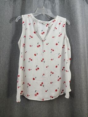 LOFT White Cherry Print Sleeveless V-Neck Camisole